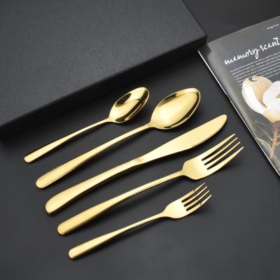 China Wholesale Custom Logo Disposable Luxury Hotel Wedding Flatware Gold Color 304 Stainless Steel Cutlery Set High Quality Mirror Polishing for sale