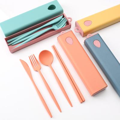 China Disposable Eco-Friendly Straw Fiber Reusable Spoon Fork Portable Wheat Plastic Cutlery Set For Travel for sale