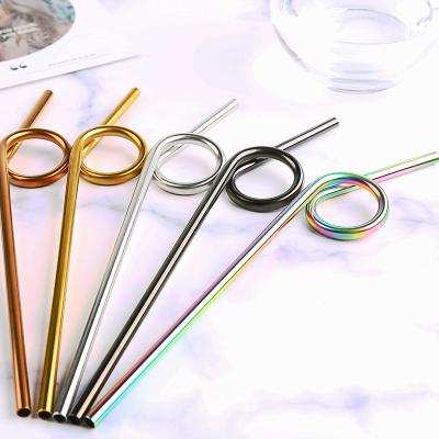 China Colored Viable For Stainless Steel Crazy Part Curved Metal Drinking Straw With Cleaning Brush for sale