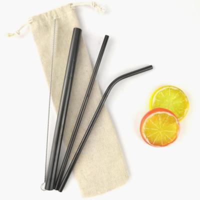 China Sustainable Reusable Metal Drinking Black Custom Stainless Steel Straw Set for sale