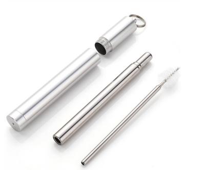 China Sustainable High Quality 304 Stainless Steel Metal Food Grade Retractable Telescopic Folding Straw Set With Brush for sale