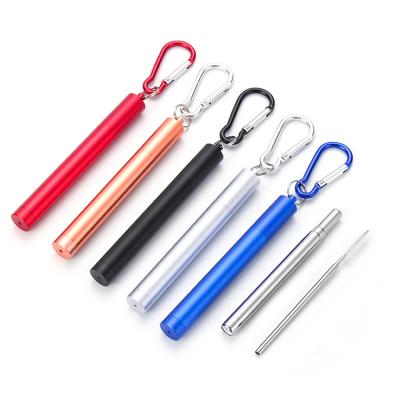 China 304 Stainless Steel Sustainable Portable Collapsible Metal Telescopic Straw Collapsible Drinking Straws Set With Brush for sale