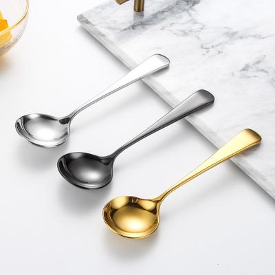 China Cheap Korean Kids Viable Wholesale Dinner Fruit Ice Cream Soup Servers Gold Silver Custom Stainless Steel Metal Spoon Set for sale