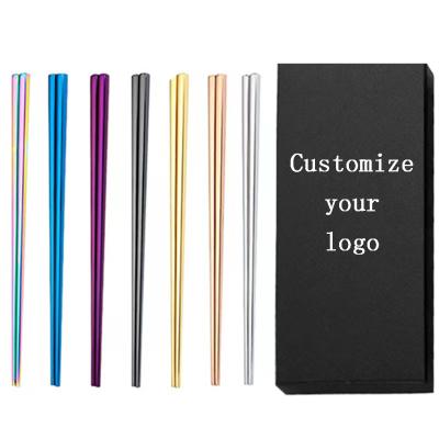 China Viable Factory Wholesale Reusable Luxury Rainbow 304 Stainless Steel Metal Chopsticks With Gift Box Set for sale