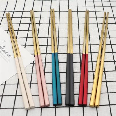 China Cheap Wholesale Disposable High Quality Korean Colorful Plating Gold Stainless Steel Cutlery Chopsticks Wedding Flatware Set for sale