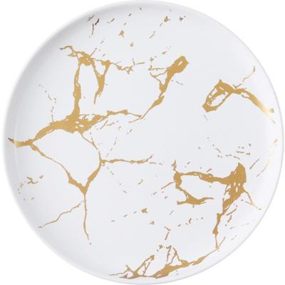 China Modern Porcelain Round Dinner Dish Gold Marble Design Matte Glaze Nordic Style Ceramic Steak Dish for sale