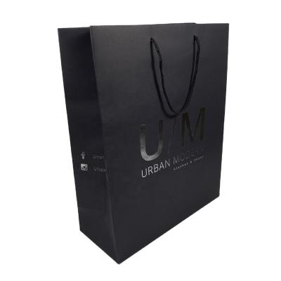 China Durable Wholesale Custom Printed Black Shopping Clothes Paper Bags With Handles for sale