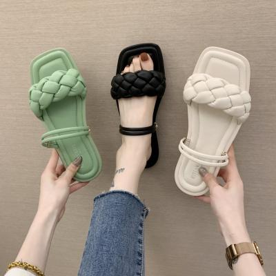 China Fashion trend slippers women's one-line woven belt wear Korean lazy sandals light women's sandals for sale