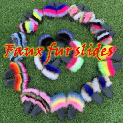 China New Arrival Light Girl Springs 2022 Indoor Warm Furry Slides Flip Flops Women Design Plush Fur Luxury Fluffy Ladies Slippers for sale