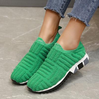 China Fashion Trend Female Shoes Sock Knitting Sneakers Spring Summer Slip On Flats Shoes Loafers Walking Women's Wedge Tennis 2022 for sale