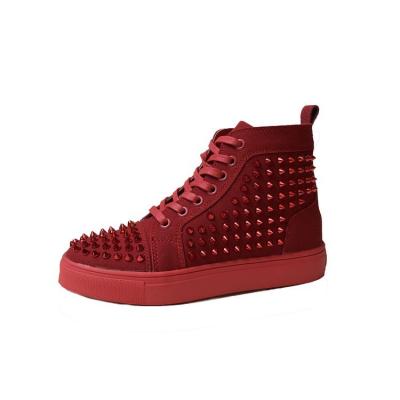 China 2022 Fashion Trend Women's Casual Shoes Fashion Luxury High Suede Leather Studded Designer Cut Bottoms Red Sneakers Ladies Female Shoe for sale