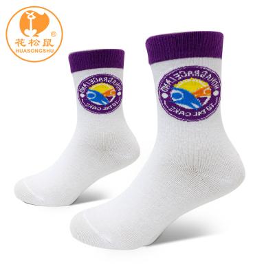 China Antibacterial Custom Logo School Logo White Student Cotton Tube Socks for sale