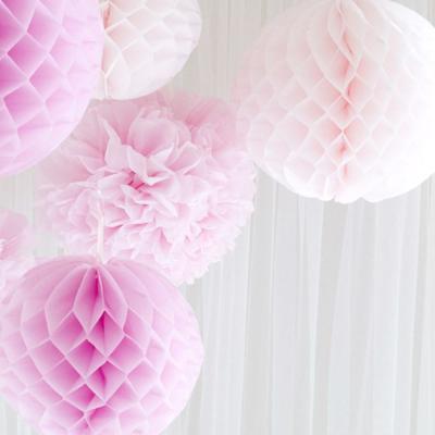 China Baby Pink Chinese handmade paper honeycomb ball for sale