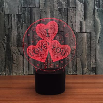 China Sweet Heart Indoor Acrylic 3D LED  Night  Light for Gift , Decoration LED Light in many colors for sale