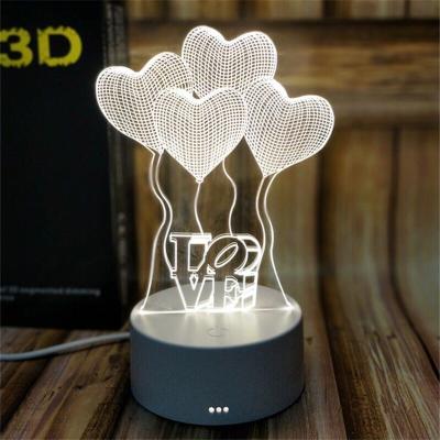 China Heart Designs Acrylic 3D LED Night Light for Gift   rechargeable and remote control for many colors for sale