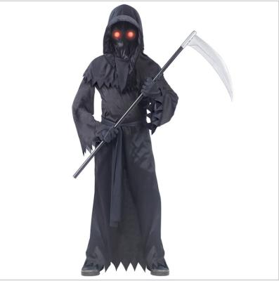 China Custom Kids Spooky Jumpsuit Polyester Halloween Costume Grim Reaper Cosplay Clothes For Boys Children Costume With Mask Glowing Red Eyes for sale