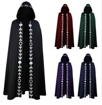 China Medieval Renaissance Polyester Halloween Witch Hooded Cloak Robe TV and Movie Cape Embroidered Party Costume Cosplay Clothes For Adult for sale