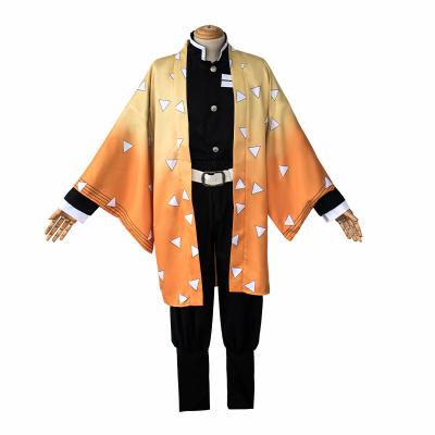 China Kids Anime Polyester Adult Demon Slayer Cosplay Agatsuma Zenitsu Kimetsu Costume No Yaiba Men Yellow Kimono Halloween Uniform Suit for sale