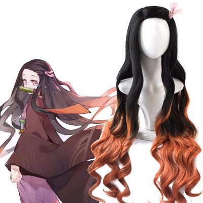 China Kamado Nezuko Synthetic Wig Demon Slayer: Kimetsu No Yaiba Nezuko Cosplay Long Gradient Heat Resistant Synthetic Wig 95cm for sale