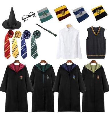 China Polyester Magical School Uniform For Unisex Kids Long Dress Hood Witch School Scarf Magician Girls Halloween Red Green Costume for sale