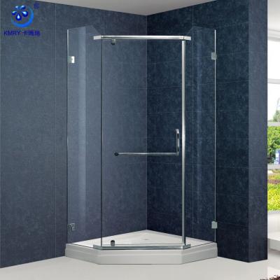 China Modern Customize Neo-angle Shape Frameless Stainless Steel Hardwares Pivot Shower Door KK6527 for sale