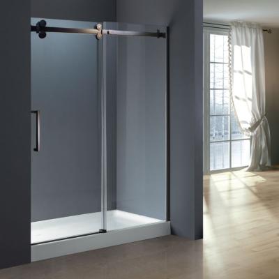 China Normal; Easy clean glass; Anti-blast Wired KMRY Matte Satin Black Frame 304 SS Soft Narrow Sliding Tempered Glass Glass Shower Door for sale