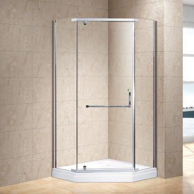 China Modern KK6527A Customized Neo-angle Shapes Frameless Stainless Steel Hardwares Pivot Shower Door, Shower Enclosure for sale