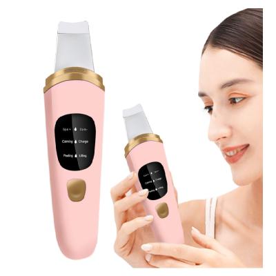 China PSB Products 4 Modes Rechargeable Beuaty Exfoliator Pink Ultrasonic Deep Cleansing Skin Scrubber Spatula With LCD Display for sale