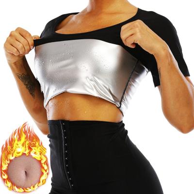 China Plus Size Women's Weight Loss Short Sleeve Body Sculpting Sportswear Exercise Heat-Absorb Waist Shaping Tops Sauna Vest for sale