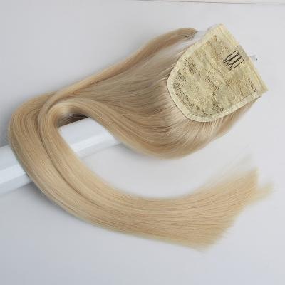 China Straight Factory Price Luxury Quality Thick Best 100 Blonde Remy European Wrapped Around Ponytail Double Drawn Human Hair for White Women for sale