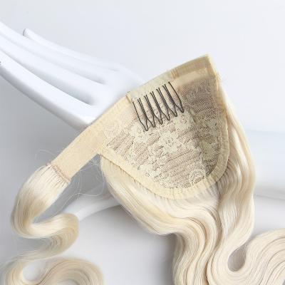 China Straight Luxury Quality Thick 100 Wavy Curly Blonde Remy European Wrapped Around Ponytail Clips Double Drawn Human Hair for White Women for sale