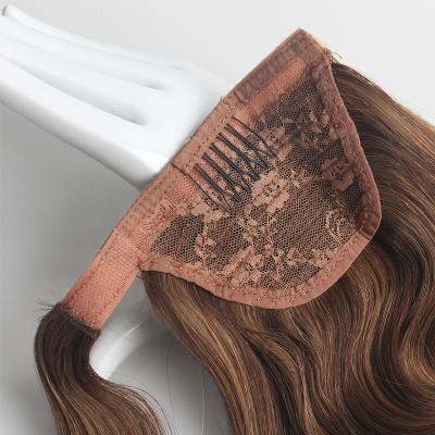 China Straight Mixed color Thick 100 Wavy Curly Brown Blonde Remy European Wrapped Around Ponytail Clips Double Drawn Human Hair Extensions for sale