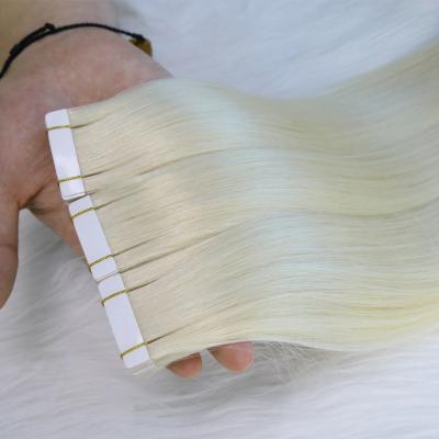 China Straight Ice White Blonde Natural Adhesive Wholesale Seamless PU Skin Weft Virgin Remy Human hair Tape ins hair Extensions Double Drawn for sale