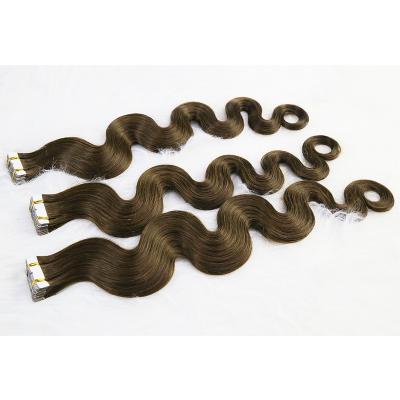 China Straight Body Wavy Curly Wholesale PUSkin Weft Highlight Virgin Remy Human hair Mini Tape ins Extensions Double Drawn for White Women for sale