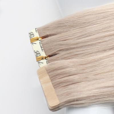 China Straight Strong Adhesive Tape Double Drawn Invisible Skin Weft 100 Remy Russian Silver Mini Tape ins PU Skin Weft Human Hair Extensions for sale