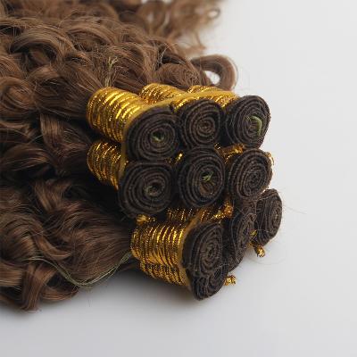 China Straight Wholesale Thick Ends Wavy Curly Natural Seamless Virgin Double Drawn Remy Indian Human Hair Hand tied weft Extensions Weave for sale