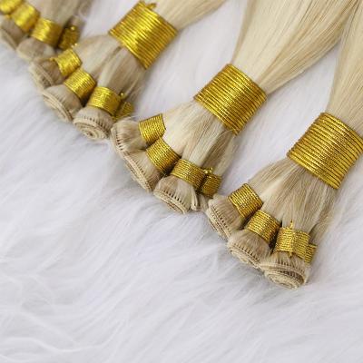 China Straight Cuticle Aligned Seamless Virgin Double Drawn Highlight Piano blonde Remy Russian Human Hair Hand tied weft Extensions Weave for sale