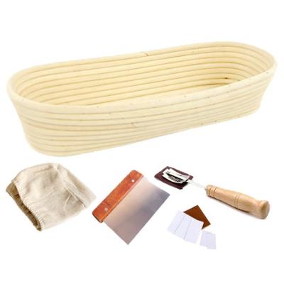 China Environmentally Sustainable Rattan Bread Proofing Basket Oval Kit with Cotton Bag & Dough Scraper & Blade Set for sale