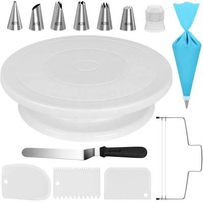 China Viable Custom Cake Decorating Supplies Tool Kit 14pcs Rotating Cake Stand Turntable Supplies Set with Cake Decorating Tips for sale