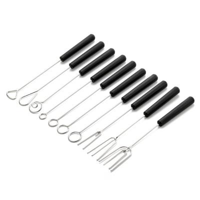 China Viable Wholesale Chocolate Dipping Fork Set Cooking Supplies 10pcs Stainless Steel Fondue Forks DIY Decorating Tool Kit for sale