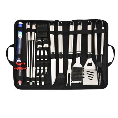 China Custom Easily Cleaned 23pcs Stainless Steel BBQ Grill Tool Kit BBQ Grill Accessories Set BBQ Utensils Set with Carry Bag for sale