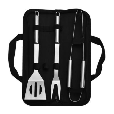 China Custom Easily Cleaned 3pcs Stainless Steel BBQ Grill Tool Kit BBQ Grill Accessories Set BBQ Utensils Set With Storage Bag for sale