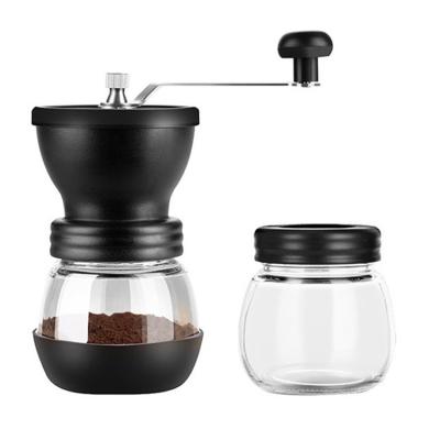 China Wholesale Outdoor Portable Manual Hand Coffee Bean Grinder with Ceramic Conical Burr Mill and 2 Glass Jars for Outdoor Coffee Maker for sale