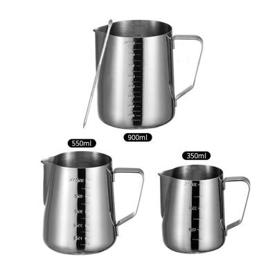 China Sustainable Custom 350ml 550ml 900ml 304 Stainless Steel Milk Frothing Pitcher Steamer Pitchers Milk Jug Cup Set With Decorating Pen for sale