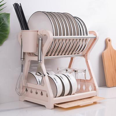 China Sustainable Household 2 Tier Dish Drying Rack Multifunctional Kitchen Dish Bowl Chopsticks Rack Dish Storage Racks for sale