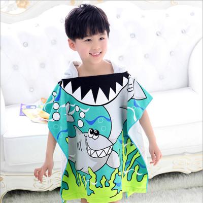 China Viable Child Creative Animal Printed Hooded Cloak Beach Towel Boys Girls Kids Swimming Bath Towel for sale