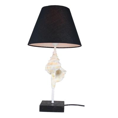 China TC European Black Fabric Shade White Sea Shell Resin Bedroom Table Lamp for sale