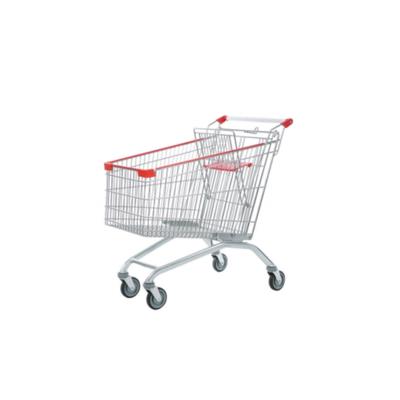 China Folding Steel Grocery Trolley Supermarket Shopping Trolley 130 Liter European Style Supermarket Trolley for sale