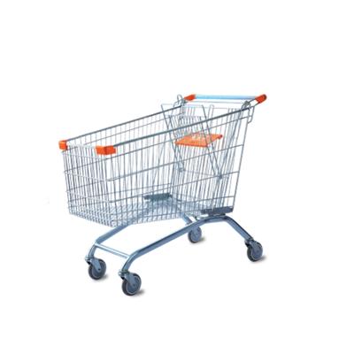 China Folding 210 Liter European Style Supermarket Trolley Grocery Cart Steel Supermarket Shopping Cart for sale