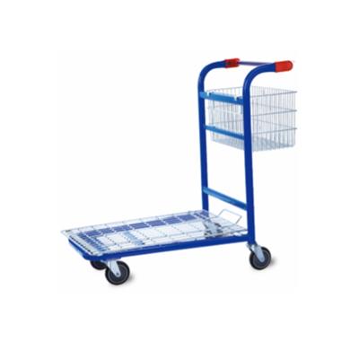 China New High Quality Unfolding Four Wheels Galvanized And Plastic Sprayed Flat Shopping Trolley For Supermarket en venta